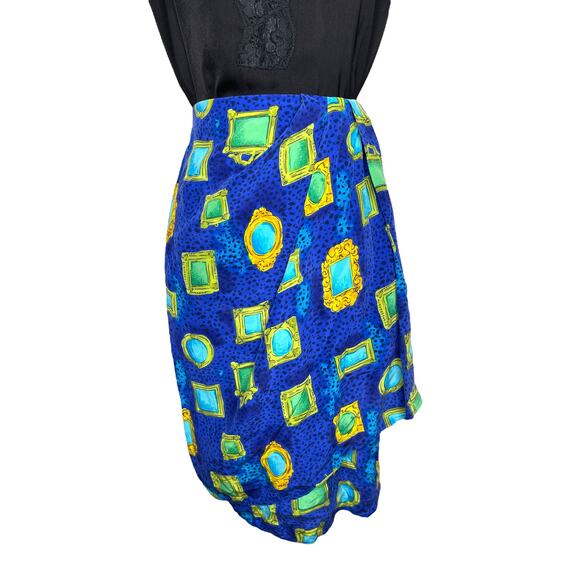 Vintage Jacqueline Ferrar Cheetah Print & Picture Frame Silk Faux Wrap Skirt 12 - Picture 1 of 13